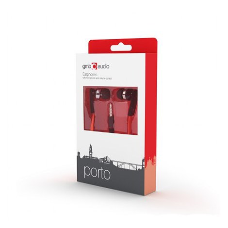 Gembird | Porto earphones with microphone and volume control with flat cable | Built-in microphone | 3.5 mm | Red/Black - 3